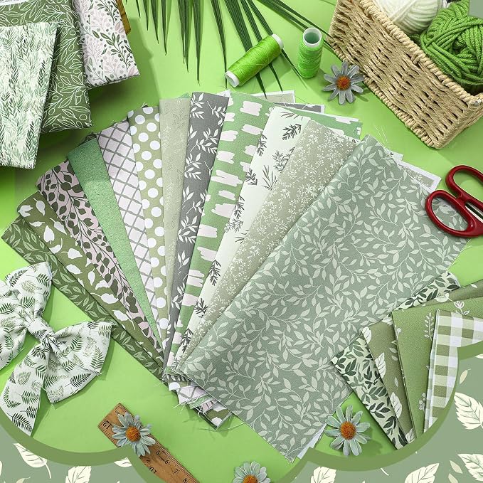 HunnmingRe 20 Pcs 10''x10'' Sage Green Quilting Fabric Square Greenery Precuts - Image 5
