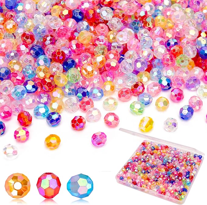 BONNY BOXX 1000pcs 6mm Acrylic Faceted Round Crystal Beads Transparent Mix by BONNY+BOXX