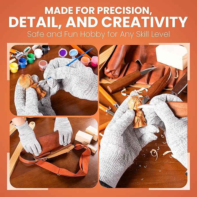 ROONA Wood Carving Kit, 25Pcs with Carving Knives, Chisel Set, Leather Strop, Sharpening Compound with Polisher, Gloves, Paint Set & Basswood Blocks – Whittling Knife Set with Rolling PU Leather Case