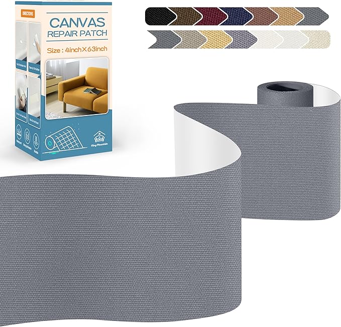 KING MOUNTAIN Canvas Repair Tape,Outdoor Gear Patch, 4×63 Inches,Waterproof,Self-Adhesive for Repairing Boat Covers,Sun Shades,Sofas,Tents,Lounge Chairs,Awnings (Grey-1)