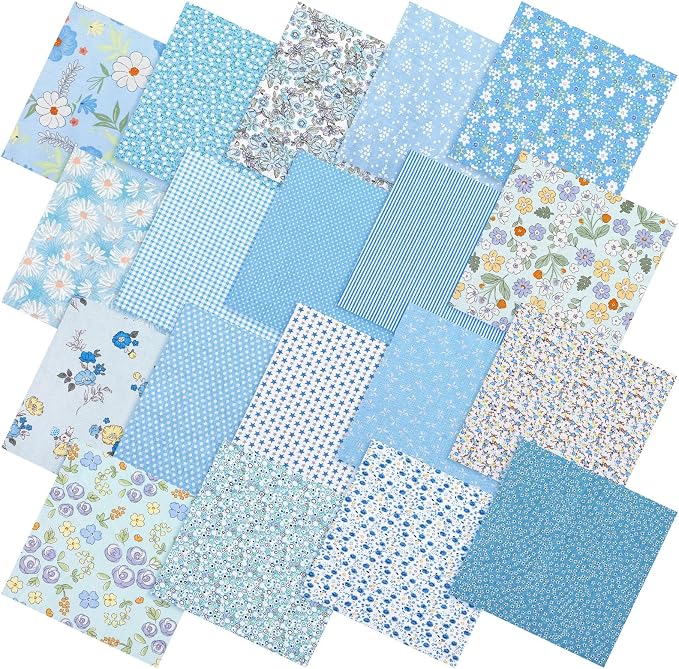 HunnmingRe 20 Pcs 10''x10'' Blue Flower Quilting Fabric Square Spring Floral by HunnmingRe