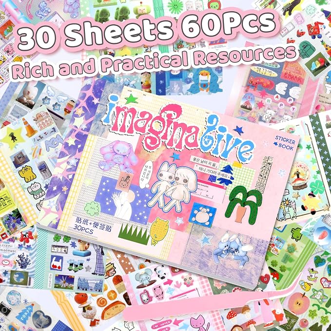 Tmtains 30 Sheets Kawaii Japanese Sticker Book Manga Books Style Writable Note - Image 2