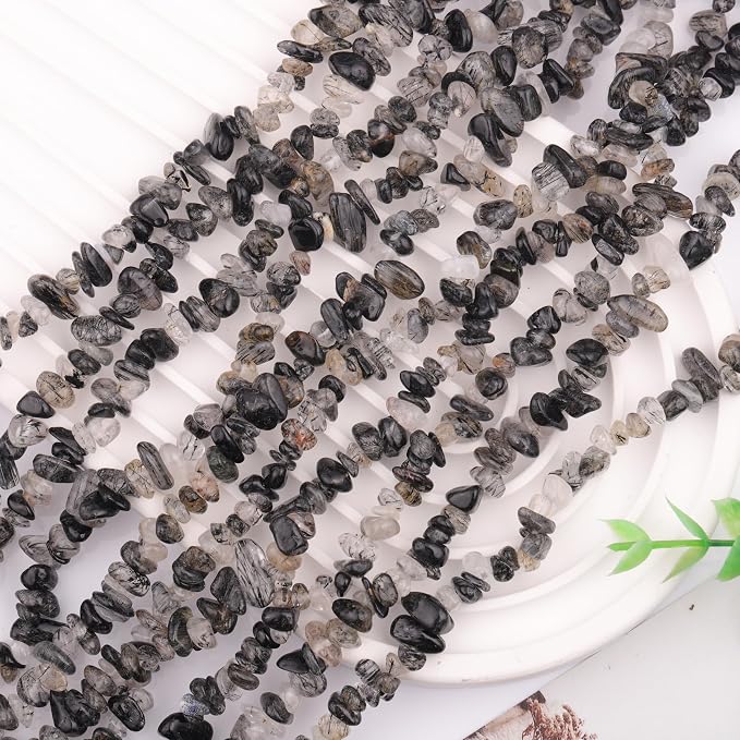 200 Pcs Black Rutilated Quartz Chip Beads - Image 2