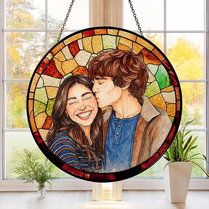 Personalized Couples Photo Faux Stained Glass Sun Catcher, Photo Cuople - Image 3