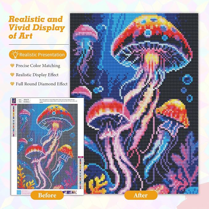 Jellyfish Diamond Art Kits for Adults Beginners 12x16 in, DIY Craft Gift | - Image 4