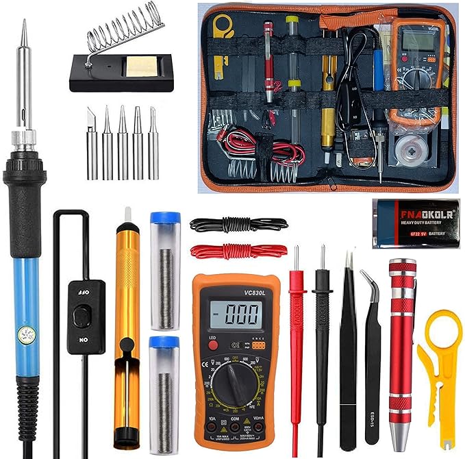 Soldering Iron Kit, Digital Multimeter Kit, Multi Tester, Voltage Tester, Measures AC/DC Voltage, Current, Resistance/Continuity/Diode/Triode. Electric Soldering Iron, Adjustable Temperature