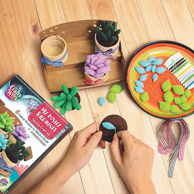 Glittery Garden Felt Succulent Craft Kit. Sewing Project to Make 6 Plushies | - Image 3