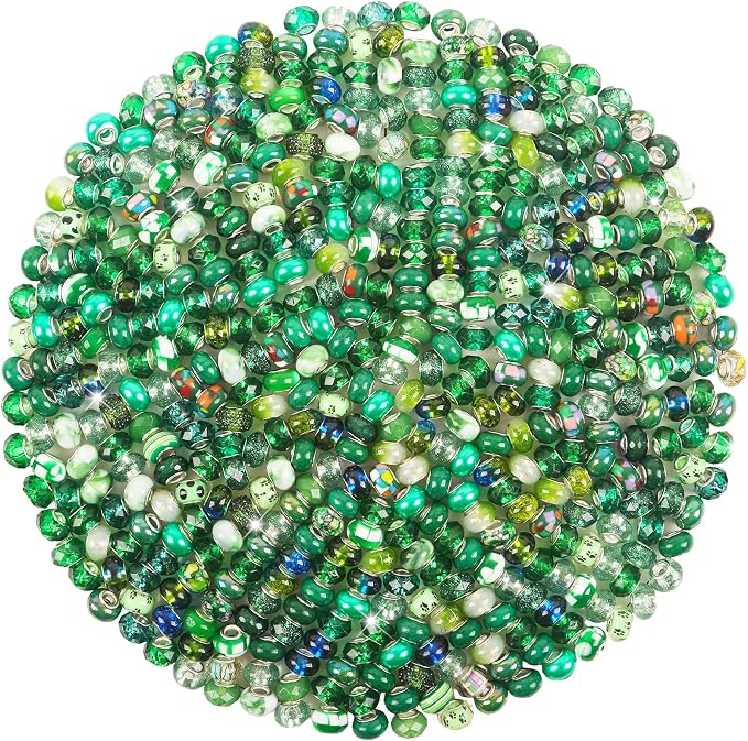 Large Hole Beads Spacer Beads Dark Green Assorted European Craft Big Beads by BRACELETMAKINGKIT
