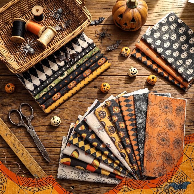 HunnmingRe 20 Pcs 10''x10'' Vintage Halloween Quilting Fabric Square Bundle - Image 4