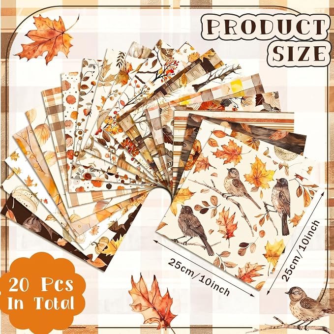 HunnmingRe 20 Pcs 10''x10'' Fall Quilting Fabric Square Watercolor Autumn - Image 2