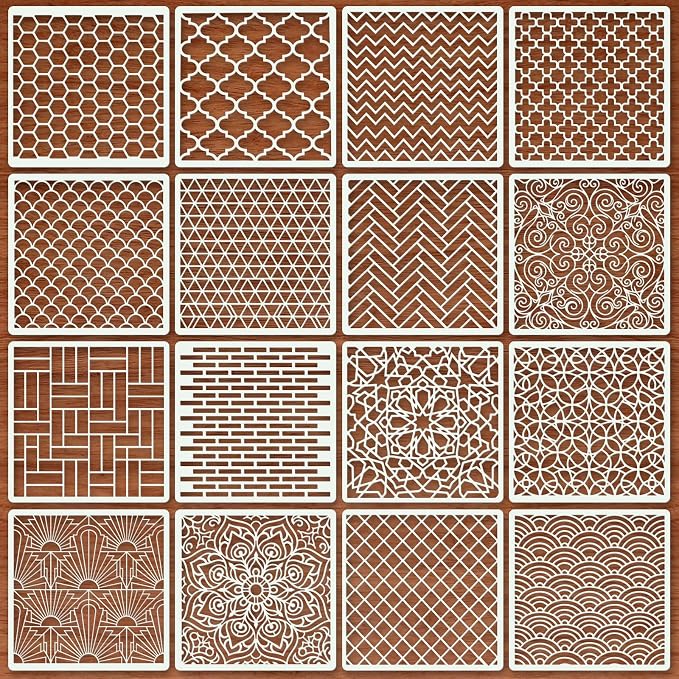 Texture Stencils for Crafts Reusable 16Pcs Stencils | DIY Art Painting Stencil by Unknown