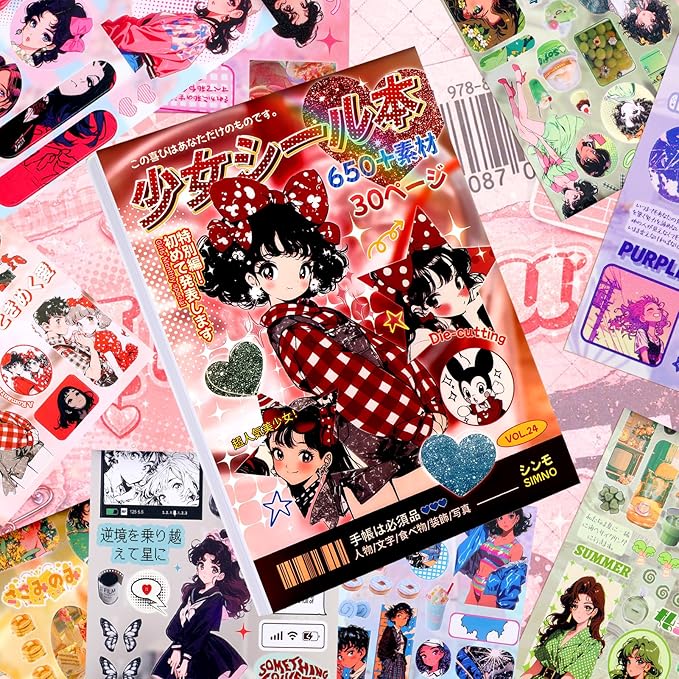Tmtains 30 Sheets Japanese Manga Style Sticker Book 650+Pcs Heisei Retro Cute - Image 2