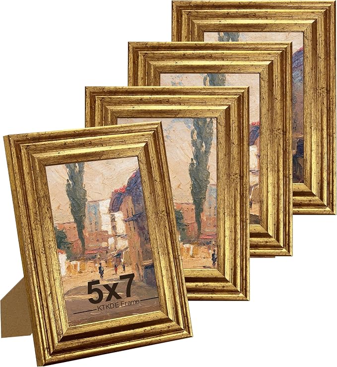 KTKDE 5x7 Picture Frame Set of 4, Ornate Vintage Gold Photo Frames by KTKDE