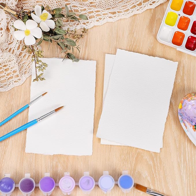 50 Sheets Watercolor Paper 4 x 6inch, 300 GSM Deckled Edge Paper Rough/Textured - Image 3