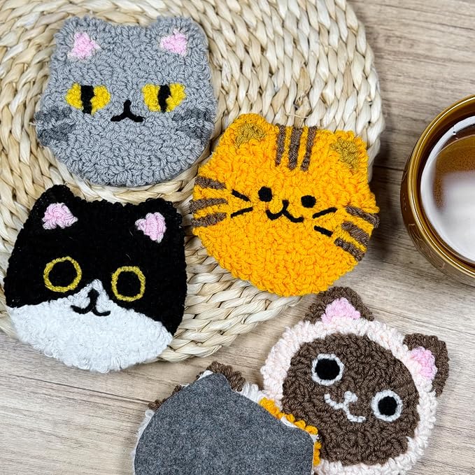 Morledoa Punch Needle Coasters Kit, Punch Needle Kits Adults Beginner, Cat - Image 4