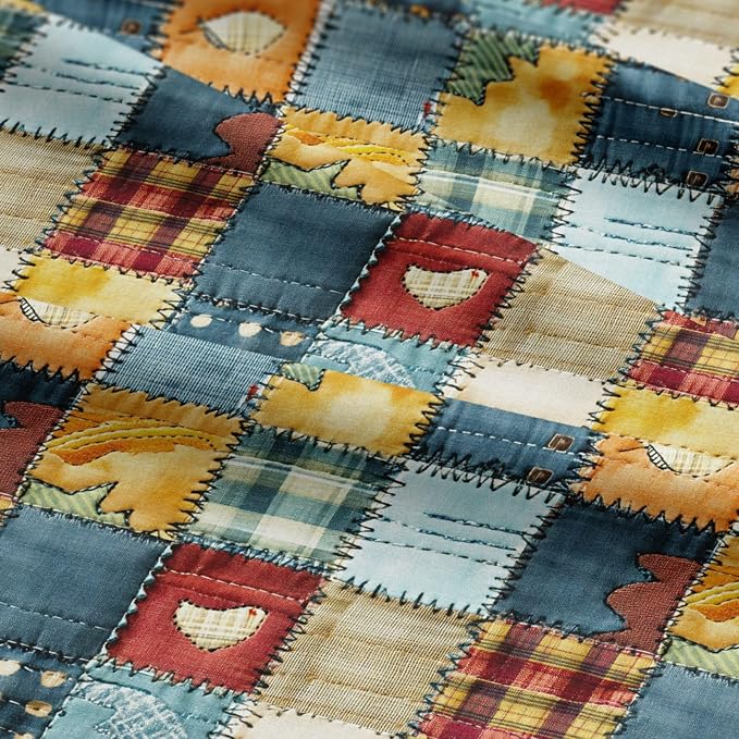 Patchwork Cotton Fabric Panel 61 x 36.6 Inches, Rustic Quilt Style Squares - Image 7