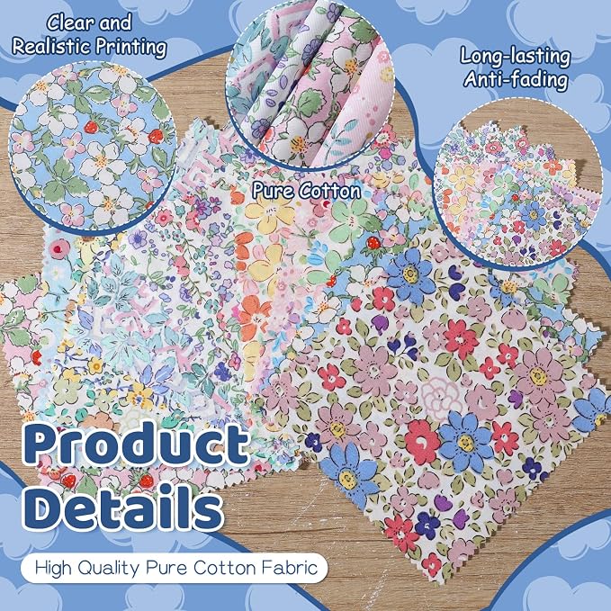 84 Pcs Charm Packs for Quiltings, Colorful Bright Pastel Spring Floral Print - Image 4