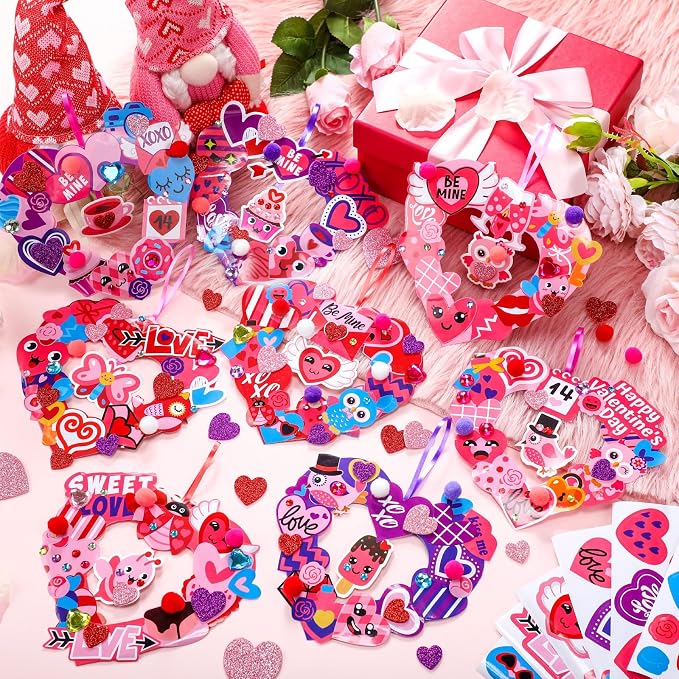 Hollowfly 48 Sets Valentine‘s Day Wreath Craft Kits DIY Wreath Hanging - Image 2
