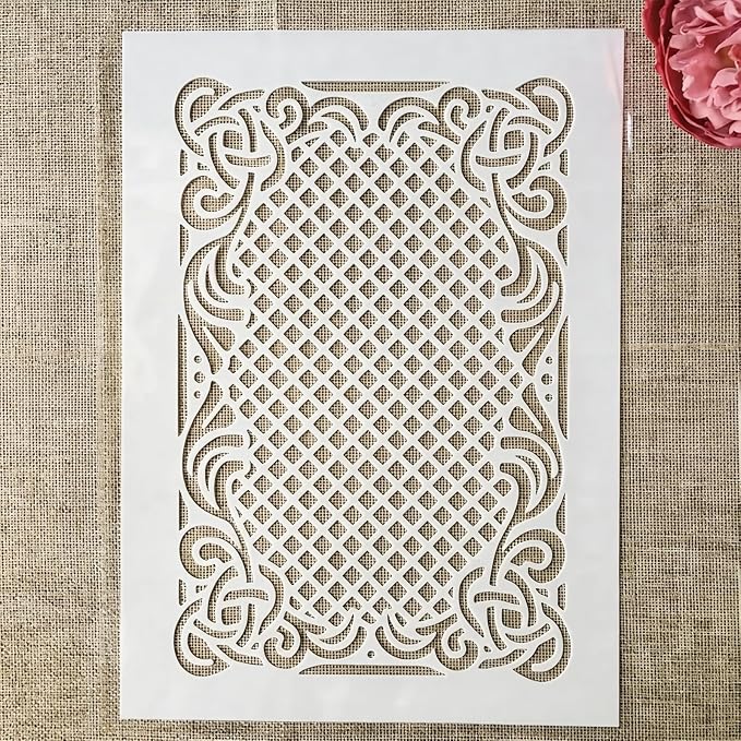 TIAMECH A4 Reusable Vintage Floral Frame Stencil by TIAMECH