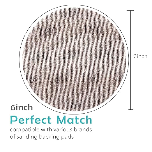 Mesh 5 inch 6 inch Sanding Discs 35PCS Hook and Loop Sanding Discs, Dust-Free, Ideal for Metal, Wood, Composites, Stock Removal, and Fine Finishing (6in, 180 Grit)