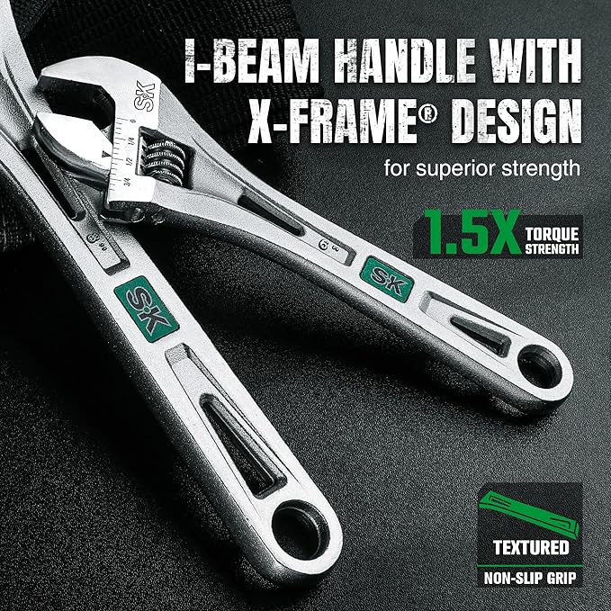 SK 6-Inch Adjustable Wrench, 3/4" Jaw Capacity, Cr-V Steel, SAE&Metric Scales
