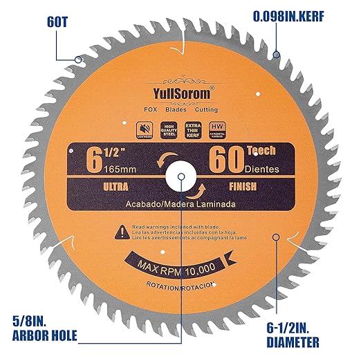 6-1/2 inch Circular Saw Blade 60T Combo Pack with 5/8" Arbor，Ultra Fine Finish for Wood Cutting, Thin-Kerf