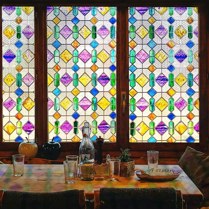 Windimiley Stained Glass Window Privacy Film:3D Colorful Geometric Decorative - Image 8