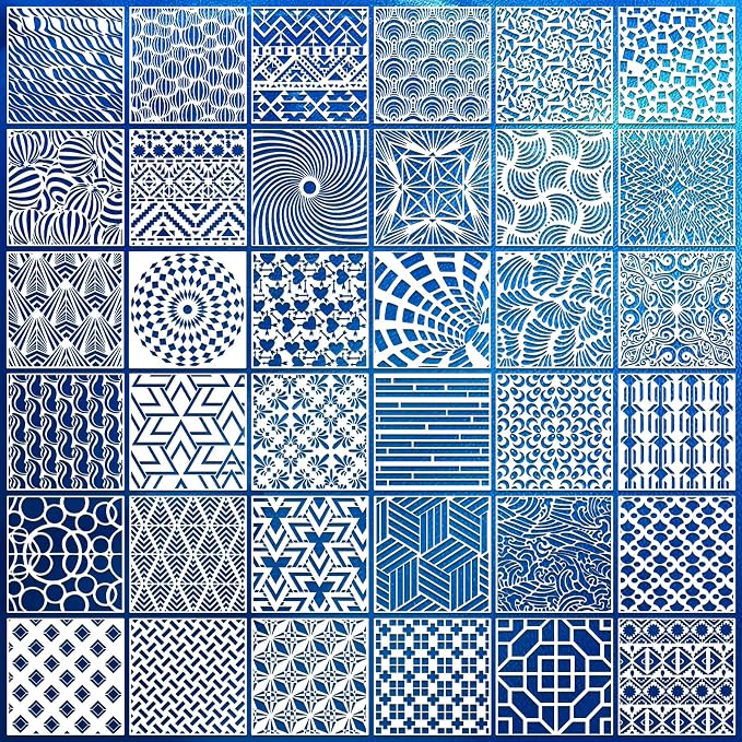 Geometric Texture Stencils for Crafts Reusable 36Pcs Stencils | DIY Art by Unknown