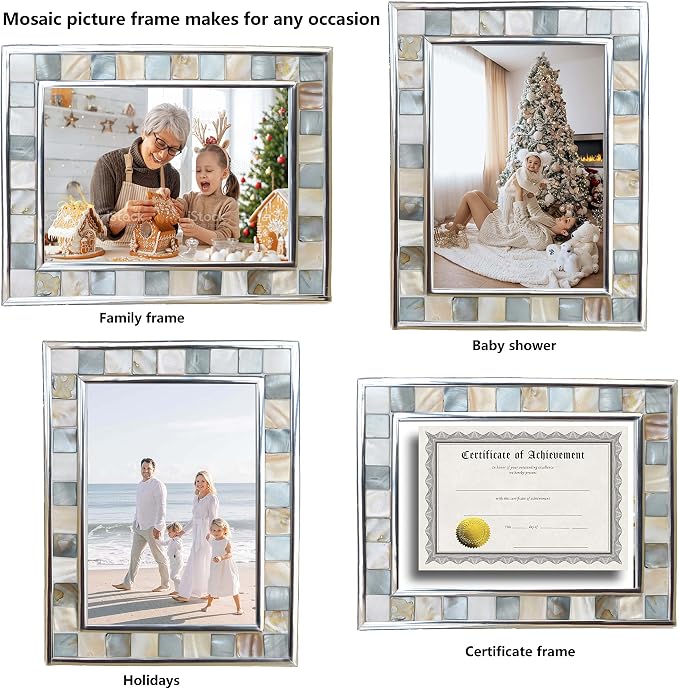 Silver Plate Picture Frame 4x6 Mother of Pearl 4 by 6 Photo Frame Mosaic Glass - Image 8