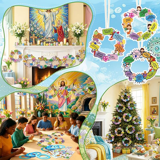 Hollowfly 48 Sets Christian Wreath Crafts Kit Bulk Sunday School Craft DIY - Image 6