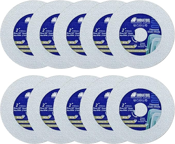 SHDIATOOL Glass Diamond Cutting Disc 2-Inch Saw Blade, Ultra-Thin Cut Off Wheel for Tile Ceramic Porcelain Marble 50mm (10 of Pack)