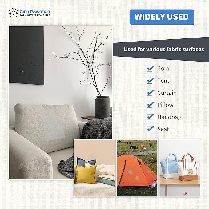 KING MOUNTAIN Canvas Repair Patch 5×8 Inch 8 Pcs Self-Adhesive Waterproof Fabric Patch for Sofas, Tents, Furniture,Tote Bags, Car Seats (Off White)