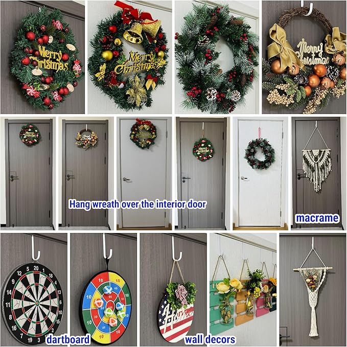 Over The Door Metal Hooks with Plastic Coating 5.5" Fit 0.5" to 1 3/8" Door 6 Pcs Heavy Duty Single Towel Robe Rack Wreath Bathroom Shower Hanger Shoe Organizer Ironing Board Short White