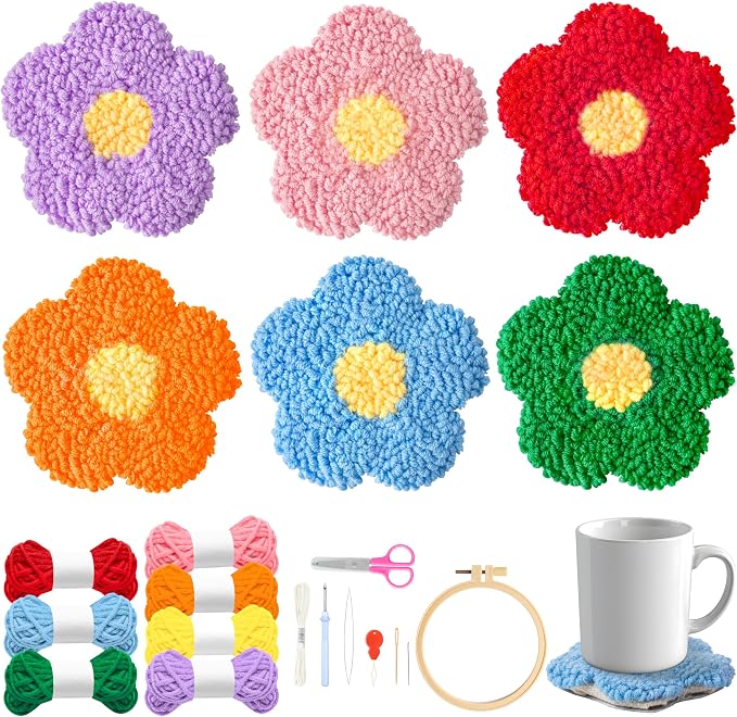 WATINC Flower Punch Needle Coaster Kit by WATINC
