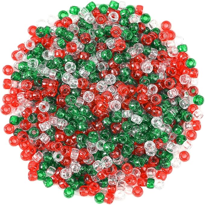 UPINS 1200Pcs Christmas Pony Beads, Glitter Red Green Transparent Pony Beads - Image 8