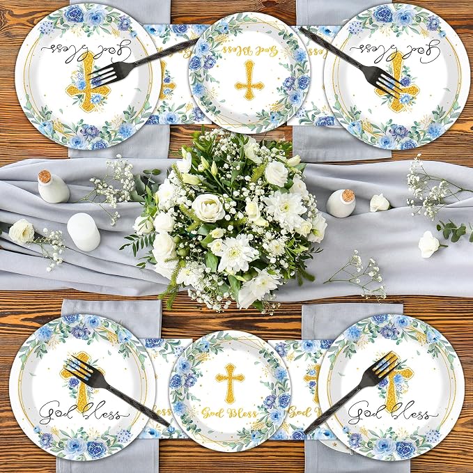 200pcs God Bless Plates Napkins Baptism Paper Tableware Set First Holy - Image 7