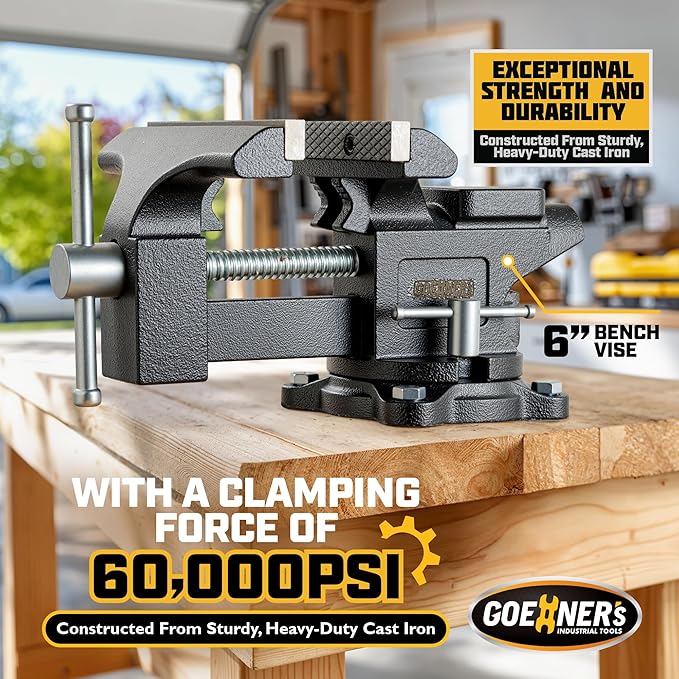 6-Inch Bench Vise Heavy duty Vice for Workbench, Utility Combination Pipe Table Vise Forged Steel Construction and Swivel Base