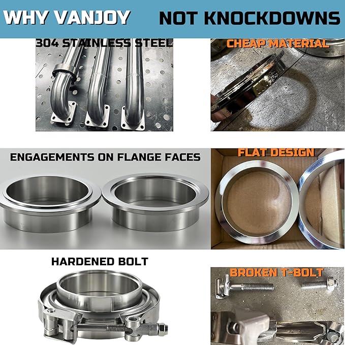 Quick Release Stainless Steel V Band Clamp with Male Female V Band Flange for Exhaust, Turbocharger, Turbo or Downpipe, Sold In Pair (3.0''), Silver