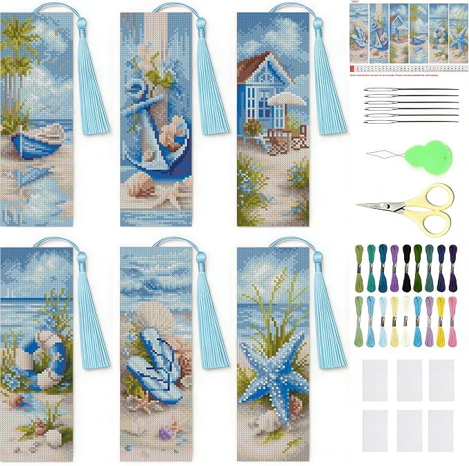 NEGEKFKX 6 Pcs Beach Cross Stitch Bookmark Kit by NEGEKFKX