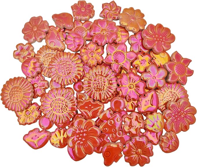 500g/1.1lb Ceramic Mosaic Tiles Mixed Shapes of Flowers, Mushrooms - Image 6