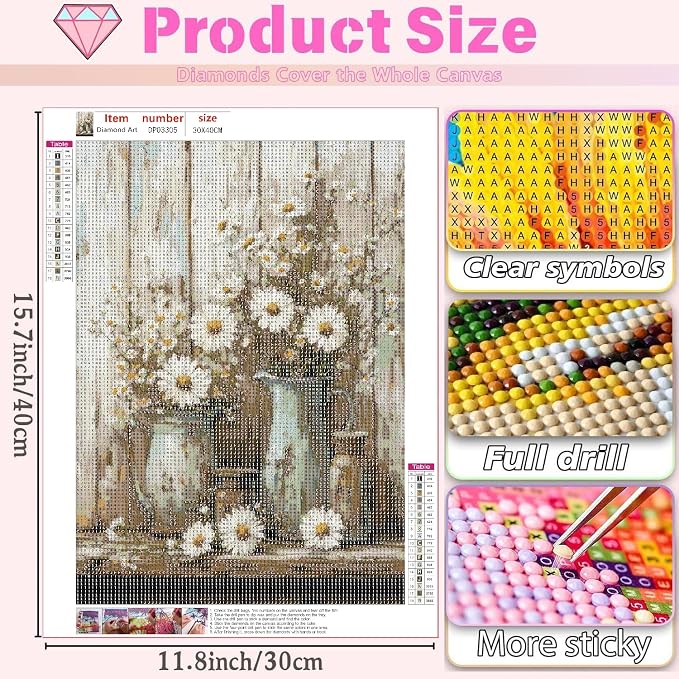 WUDWL Diamond Art Kits for Adults Beginner, DIY Rustic Daisy Diamond Painting - Image 2