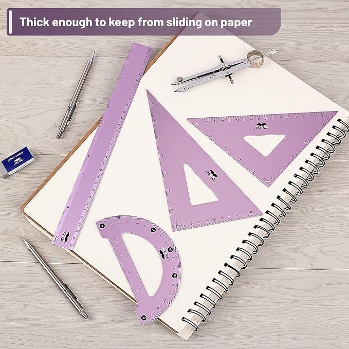 Mr. Pen- Metal Geometry Kit, 4 Pack, 45° & 30°/60° Set Squares | 6" Protractor - Image 6