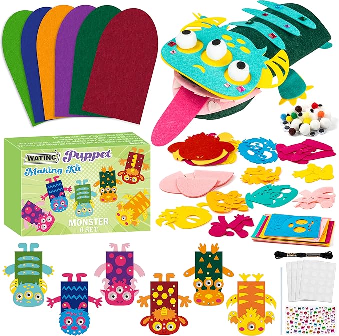 WATINC 6Pcs Hand Puppet Making Kit, Art Craft Felt Sock Puppet Toys, Creative by WATINC