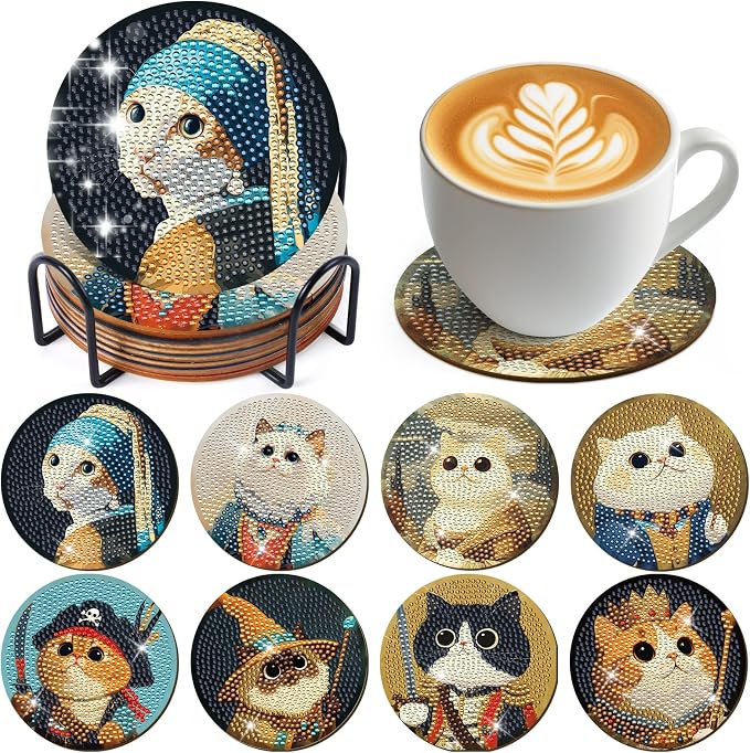 Sitsink Funny Cat Diamond Art Coasters by SitsinkArtCraftsTools