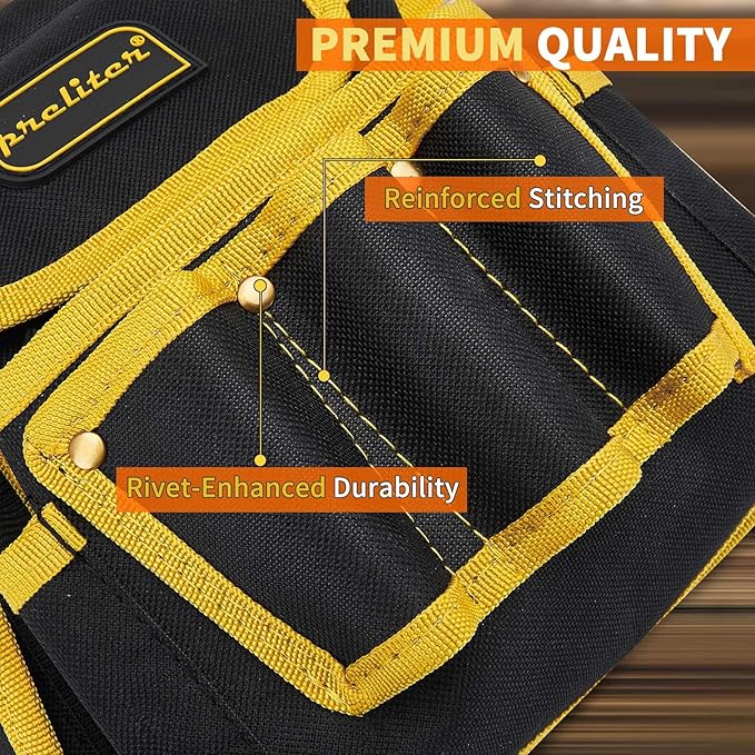 Tool Pouch with Belt, 9 Pocket Heavy Duty Tool Belt, Waterproof Electrician Tool Pouch,Utility Belt Single Side Belt Pouch for Electrician/Carpenter/Construction (Black Yellow)
