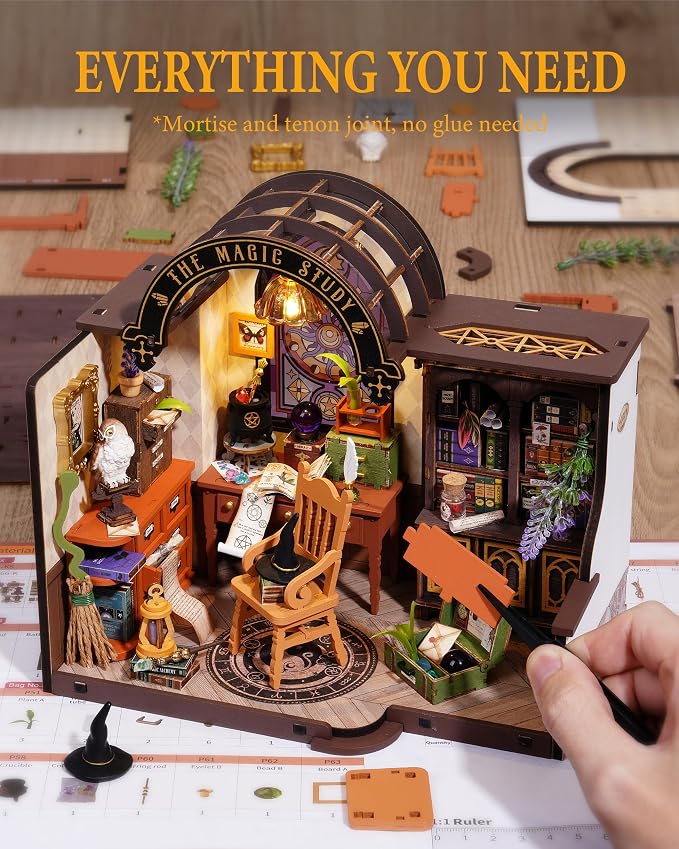 Rowood Magic Study Miniature House Kit, DIY Miniature Dollhouse Kits - Image 5