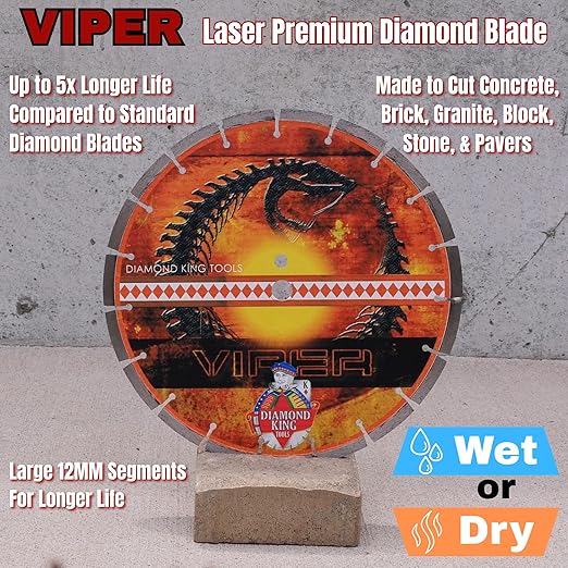 14 Inch 3-Pack Viper Laser Concrete Diamond Blade – Professional Grade for Concrete, Brick, Block, Stone & Pavers – Precision Cutting Disc for Electric or Gas Saws Wet/Dry, 1"-20mm Arbor (14" 3pcs)