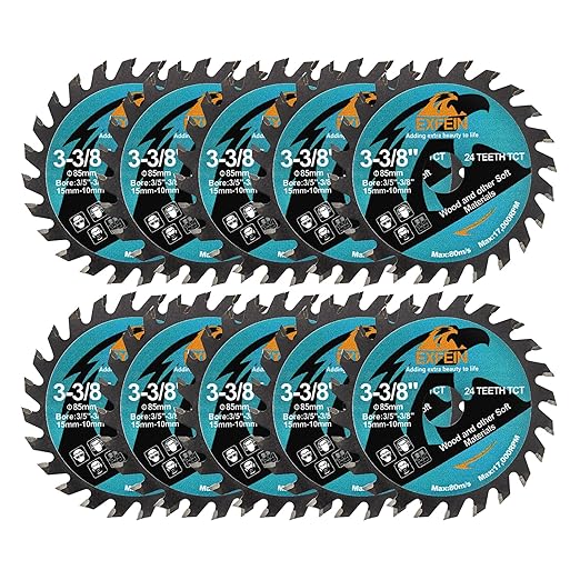 Wood Cutting Disc 3-3/8" 10pcs - 24T TCT Carbide Tipped Teeth Compact Circular Saw Blade with 10mm Arbor, General Purpose for Cuttting in Wood Plastic and Composite Materials