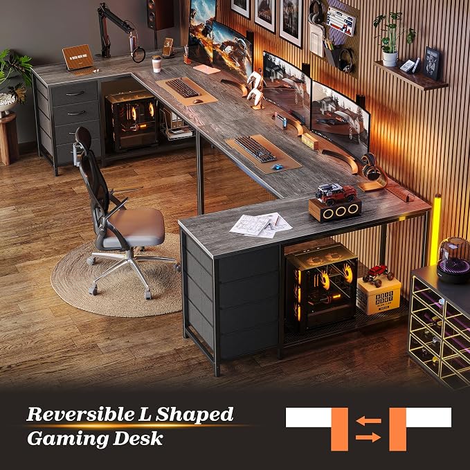 PRAISUN 53" L Shaped Desk with Power Outlets & USB-C Port, Reversible Computer - Image 9