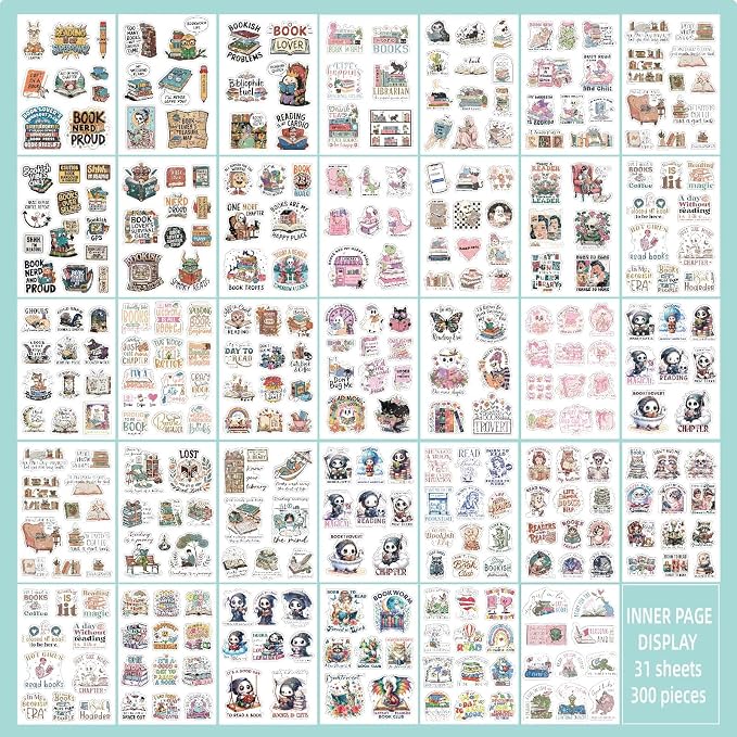 300+ PCS Book Stickers Pack for Kindle Water Bottle Laptop - Image 3